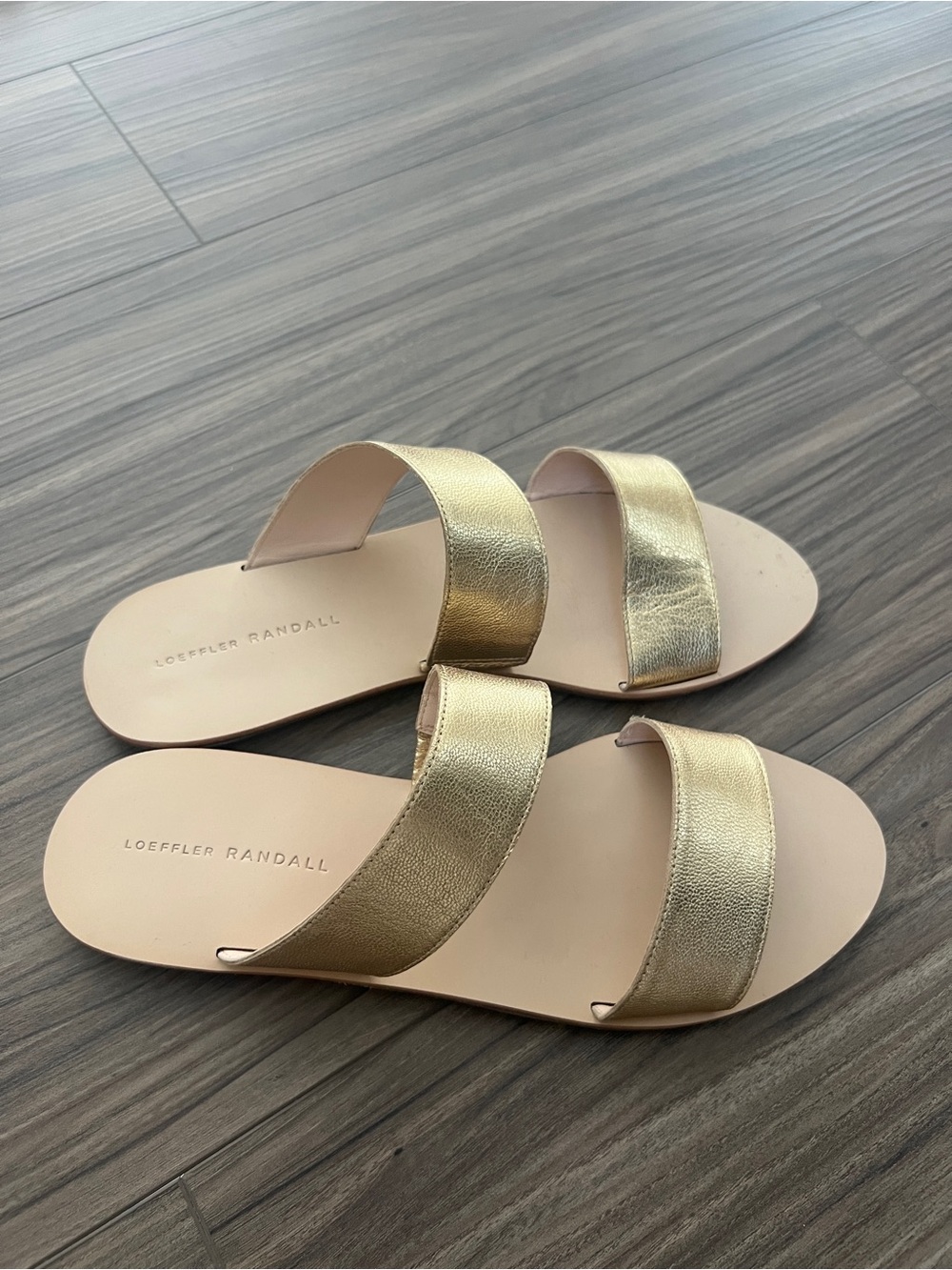 Loeffler Randall Gold Double-Strap Slide Sandals